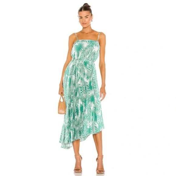 Milly Irene Asymmetrical Pleated Palm Dress - Picture 1 of 11